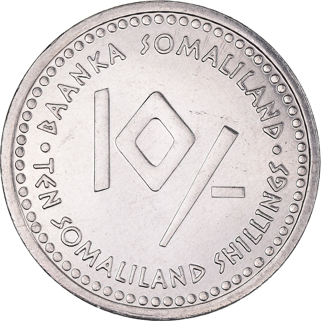Moneta, Somaliland, 10 Shillings, 2006, AU(55-58), Stal nierdzewna, KM:14