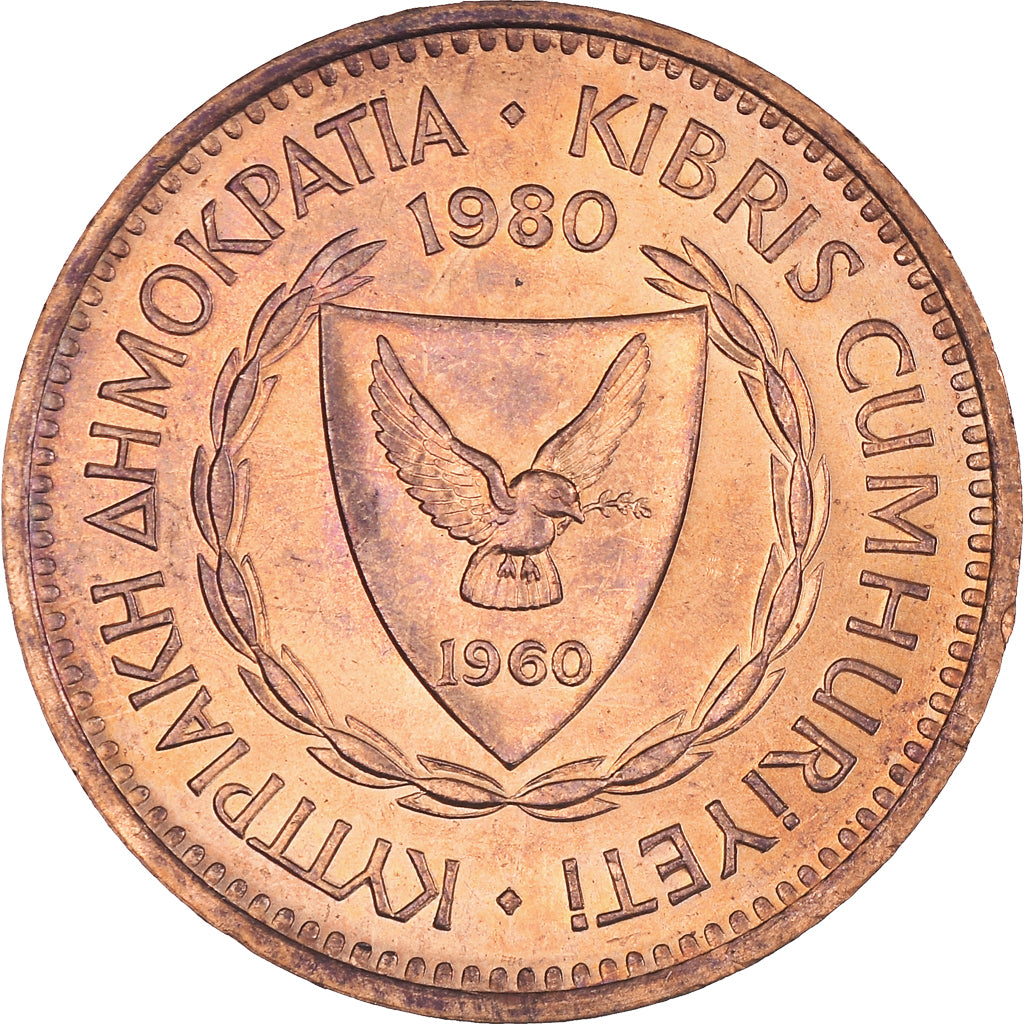 Münze, Zypern, 5 Mils, 1980, VZ+, Bronze, KM:39