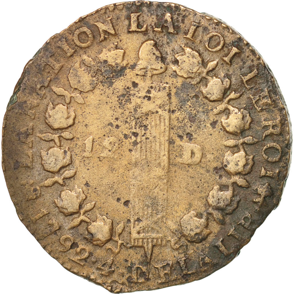 Coin, France, 12 Deniers, 1792, Saumur, VF(30-35), Bronze, Gadoury:15