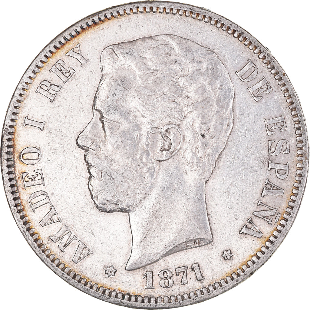 Monnaie, Espagne, Amadeao I, 5 Pesetas, 1871, Madrid, TB+, Argent, KM:666
