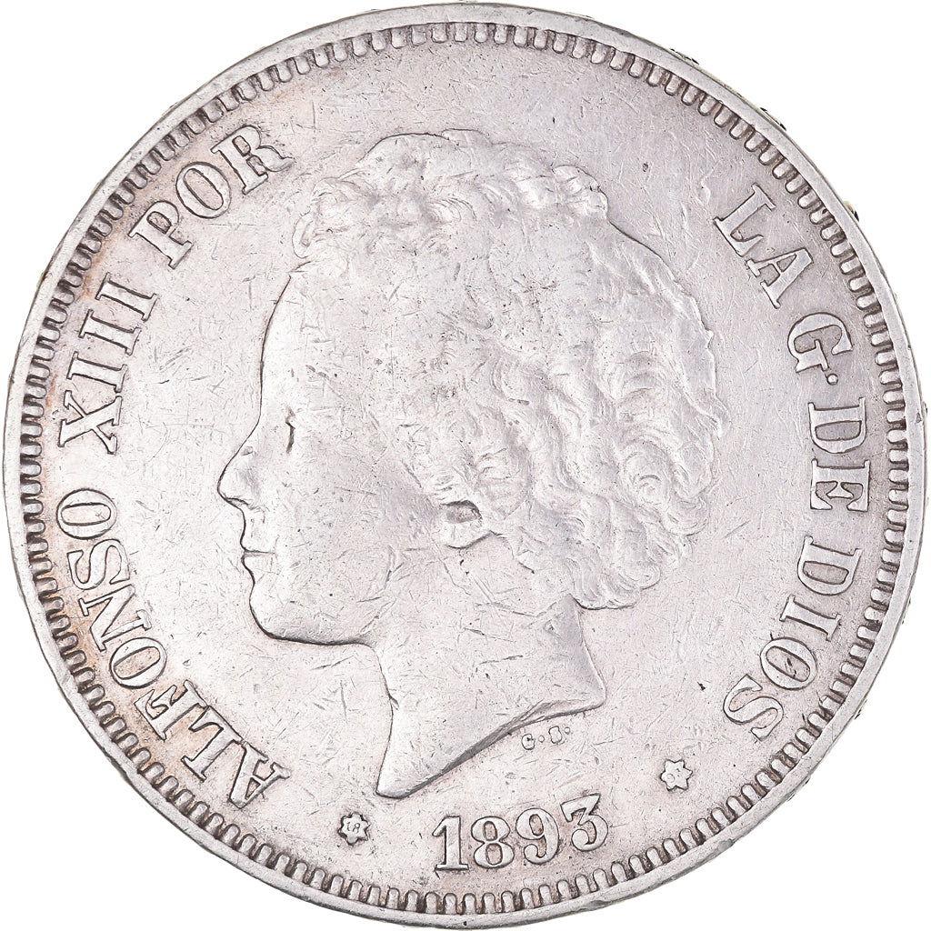 Monnaie, Espagne, Alfonso XIII, 5 Pesetas, 1893, Madrid, TB+, Argent, KM:700