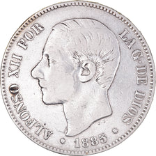 Moneda, España, Alfonso XII, 5 Pesetas, 1885, BC+, Plata, KM:688