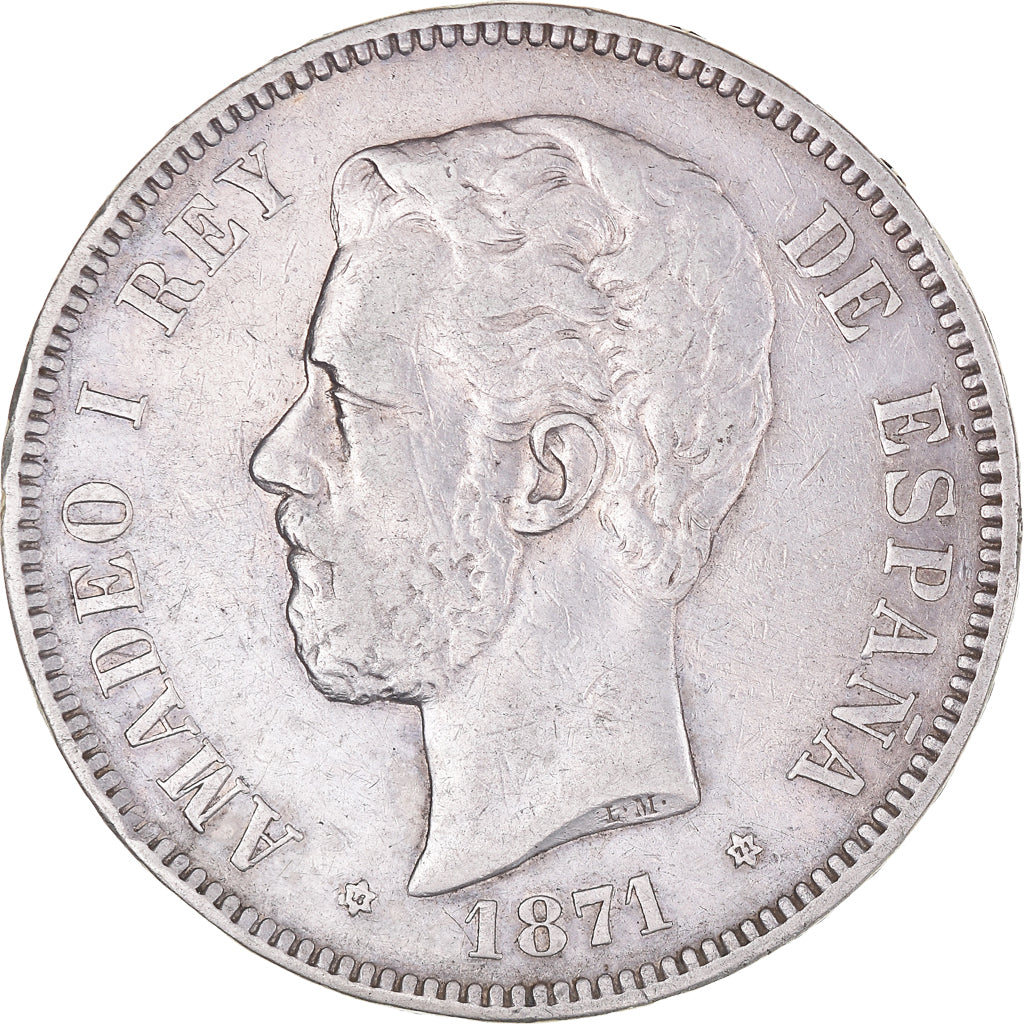 Monnaie, Espagne, Amadeao I, 5 Pesetas, 1871, Madrid, TB+, Argent, KM:666