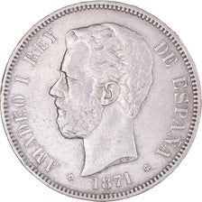 Monnaie, Espagne, Amadeao I, 5 Pesetas, 1871, Madrid, TB+, Argent, KM:666