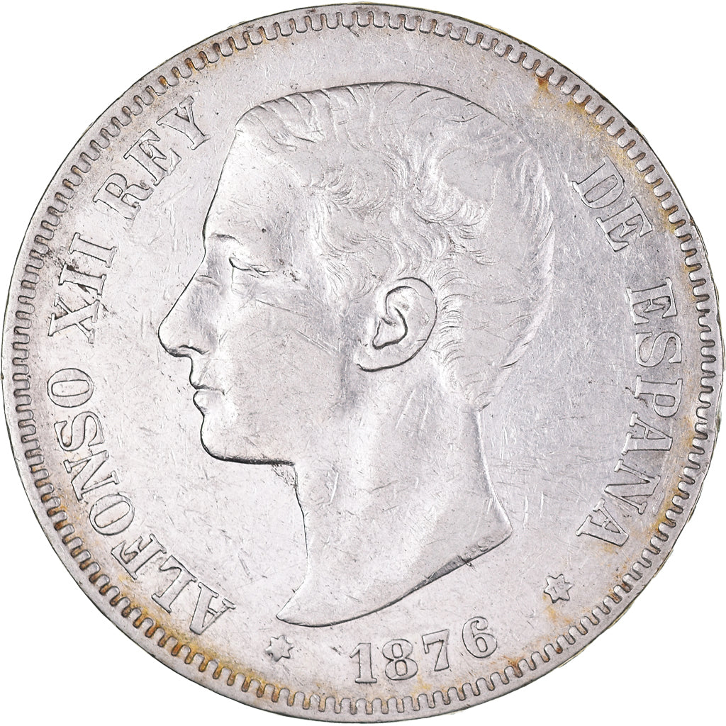 Moeda, Espanha, Alfonso XII, 5 Pesetas, 1876, Madrid, VF(30-35), Prata, KM:671