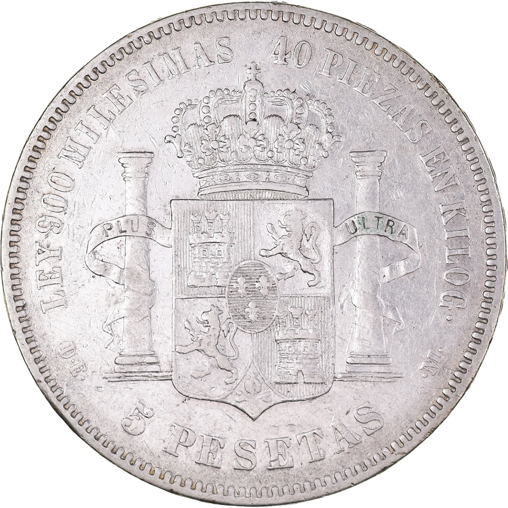 Moeda, Espanha, Alfonso XII, 5 Pesetas, 1876, Madrid, VF(30-35), Prata, KM:671