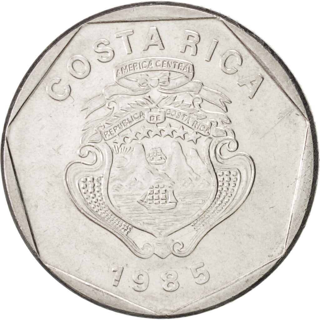 Costa Rica, 5 Colones, 1985, KM:214.2, MS(60-62), Stainless Steel