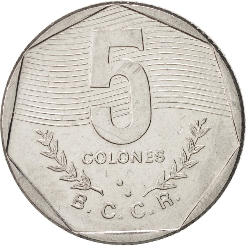 Costa Rica, 5 Colones, 1985, KM:214.2, MS(60-62), Stainless Steel