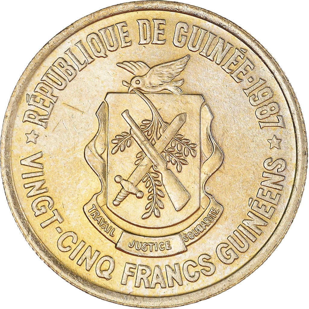 Monnaie, Guinée, 25 Francs, 1987, SUP, Laiton, KM:60