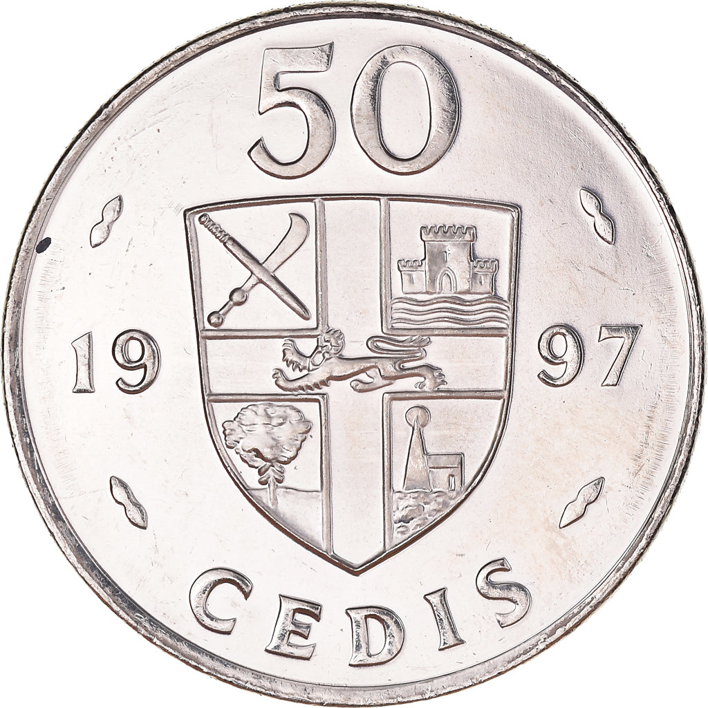 Coin, Ghana, 50 Cedis, 1997, AU(50-53), Nickel plated steel, KM:31a