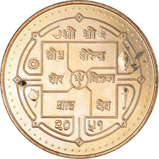 Monnaie, Népal, SHAH DYNASTY, Birendra Bir Bikram, 5 Rupee, 1994, TB+, Brass