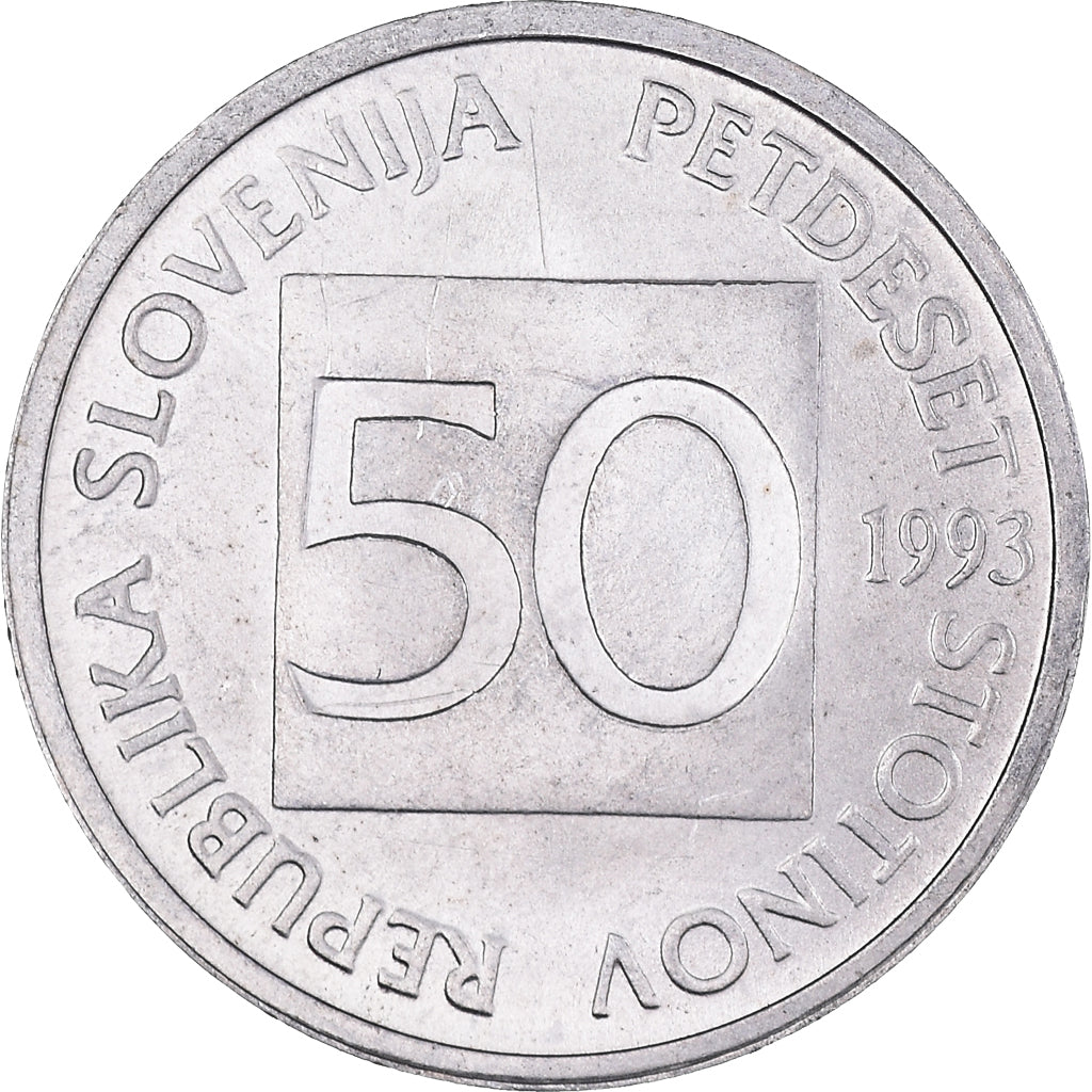 Moneda, Eslovenia, 50 Stotinov, 1993, MBC+, Aluminio, KM:3