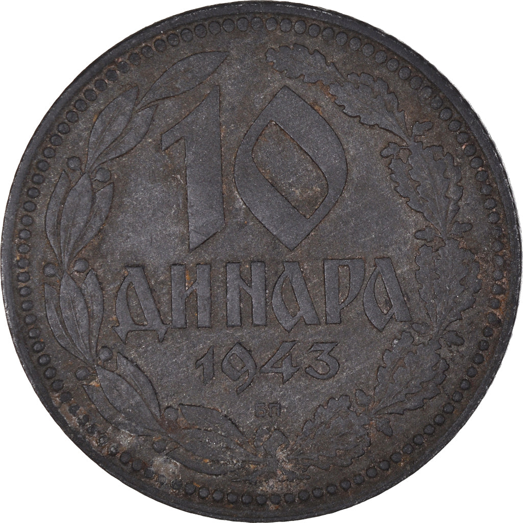 Monnaie, Serbie, 10 Dinara, 1943, TB, Zinc, KM:33