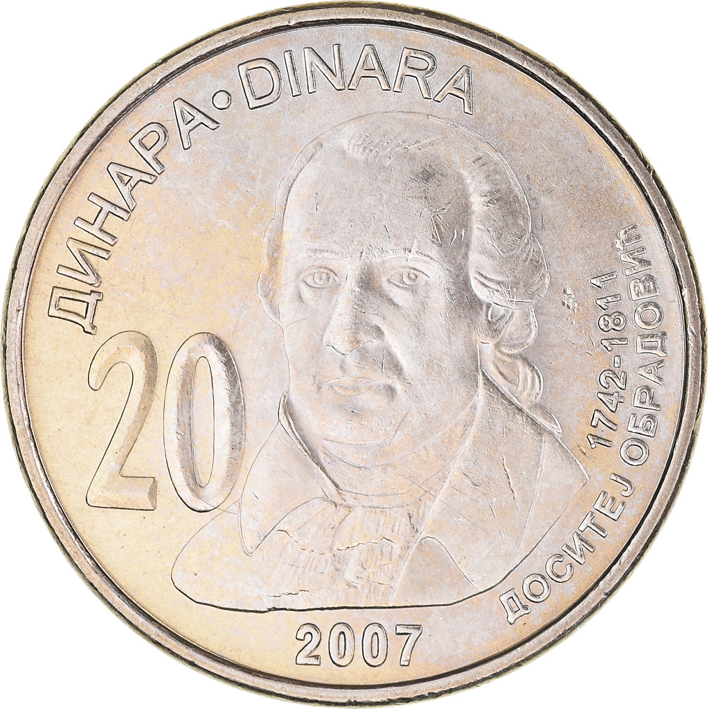 Munten, Servië, 20 Dinara, 2007, ZF+, Copper-Nickel-Zinc, KM:47