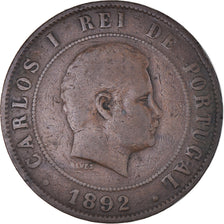 Moneda, Portugal, Carlos I, 20 Reis, 1892, BC+, Bronce, KM:533