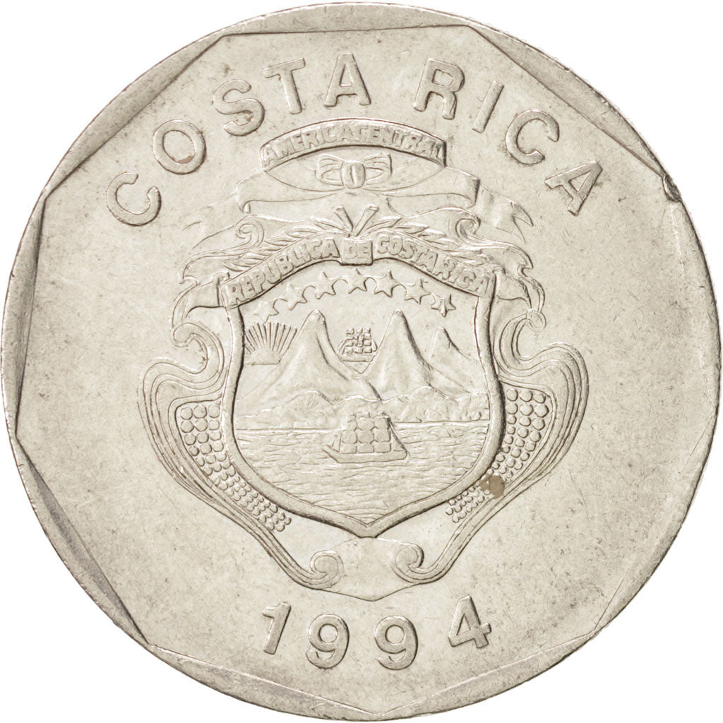 Costa Rica, 20 Colones, 1994, KM:216.3, AU(50-53), Nickel Plated Stainless Steel
