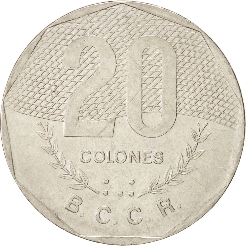 Costa Rica, 20 Colones, 1994, KM:216.3, AU(50-53), Nickel Plated Stainless Steel