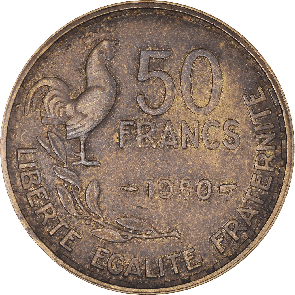 Moeda, França, Guiraud, 50 Francs, 1950, Paris, VF(20-25), Alumínio-Bronze