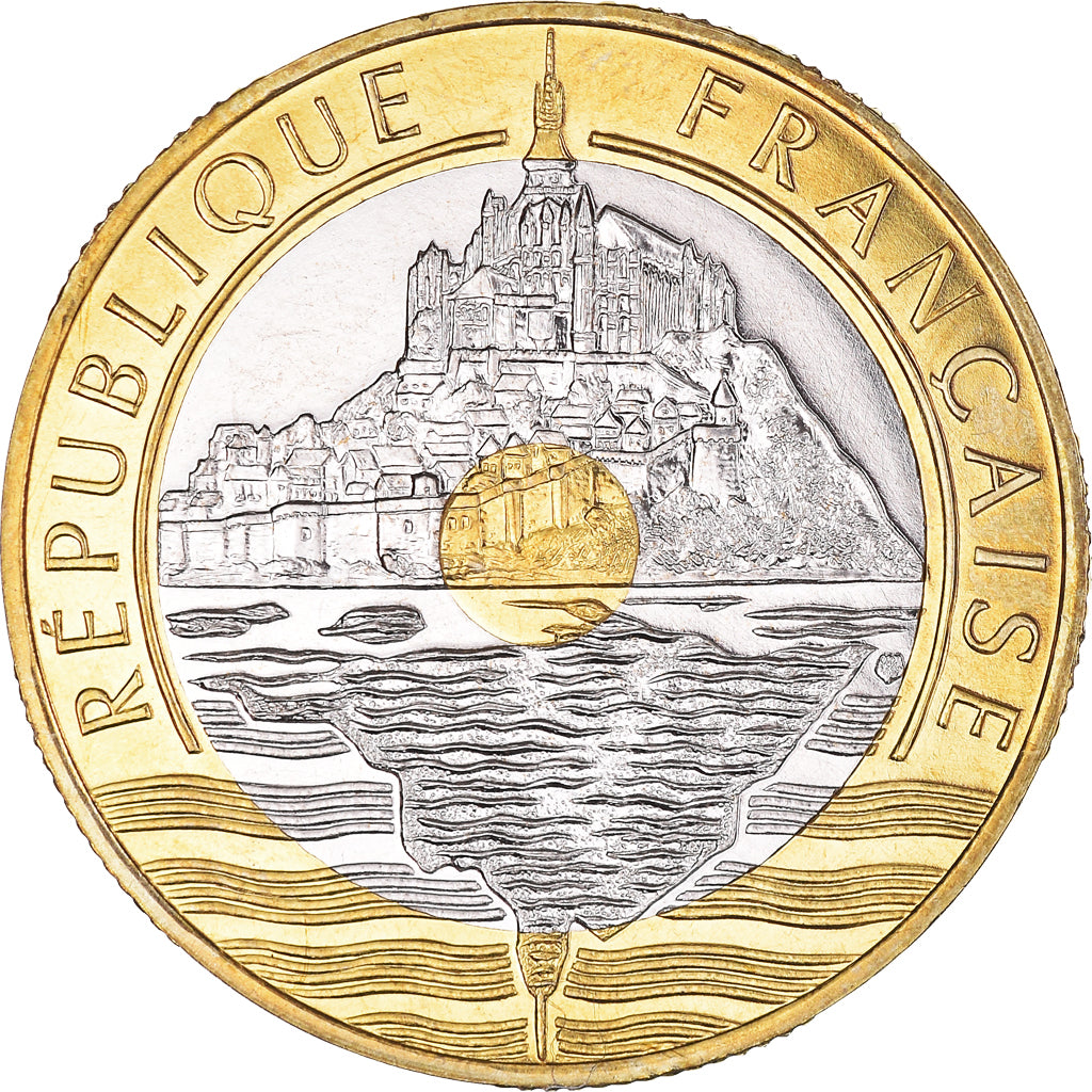 Moeda, França, Mont Saint Michel, 20 Francs, 1992, ENSAIO, MS(64)