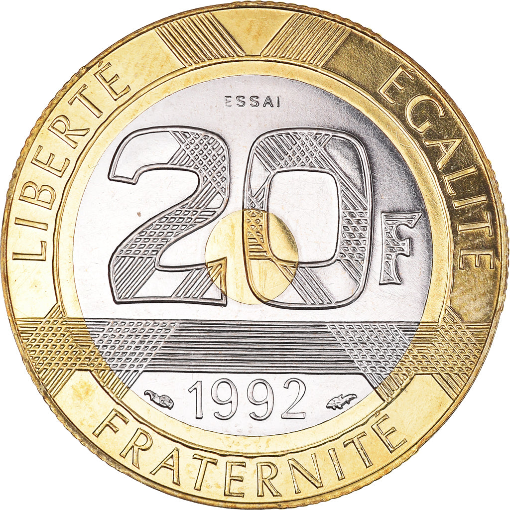 Moeda, França, Mont Saint Michel, 20 Francs, 1992, ENSAIO, MS(64)