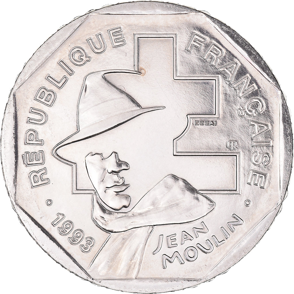 Coin, France, Jean Moulin, 2 Francs, 1993, ESSAI, MS(64), Nickel, Gadoury:548