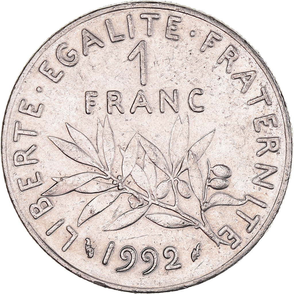 Moeda, França, Semeuse, Franc, 1992, AU(50-53), Níquel, KM:925.2, Gadoury:474