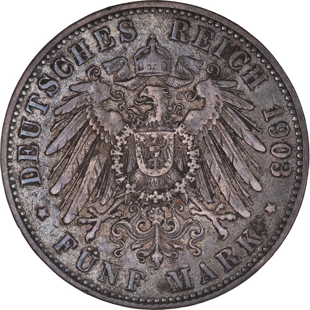 Moneta, Landy niemieckie, PRUSSIA, Wilhelm II, 5 Mark, 1903, Berlin, VF(30-35)