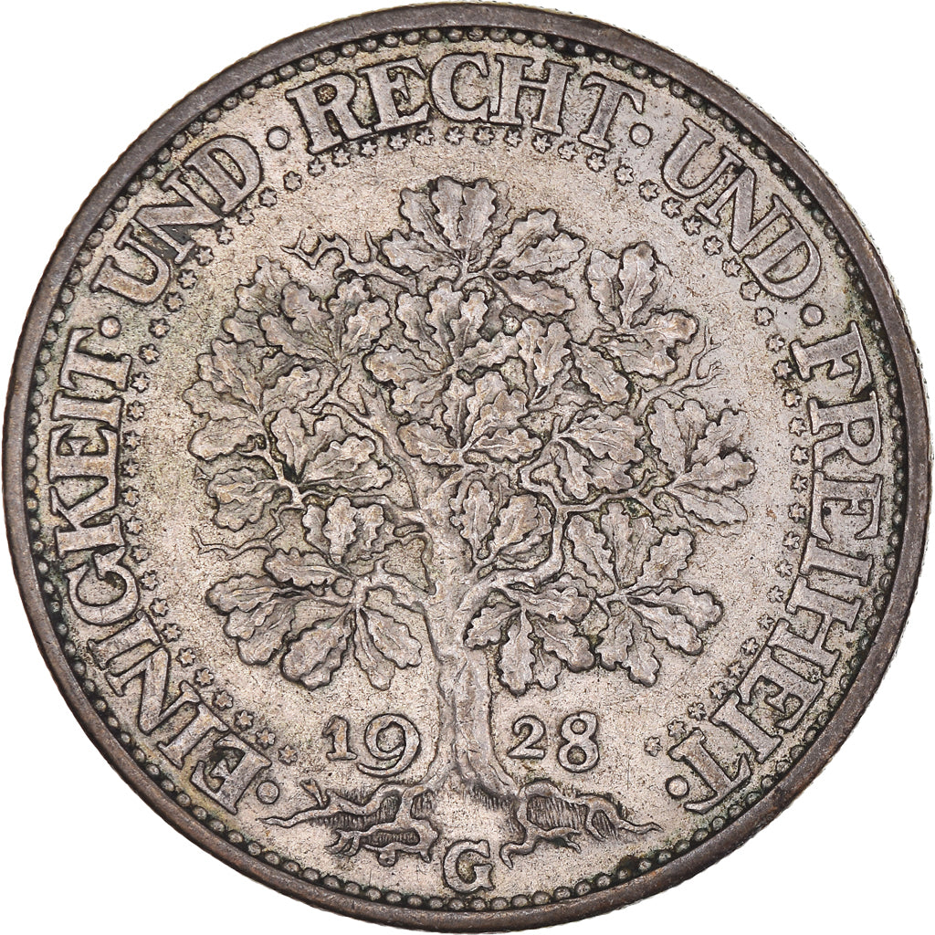 Coin, GERMANY, WEIMAR REPUBLIC, 5 Mark, 1928, Karlsruhe, AU(50-53), Silver