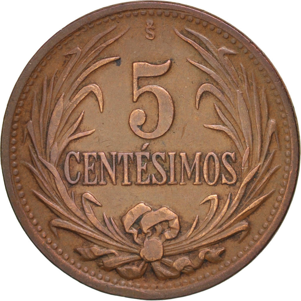 Uruguay, 5 Centesimos, 1944, Santiago, KM:21a, AU(50-53), Copper