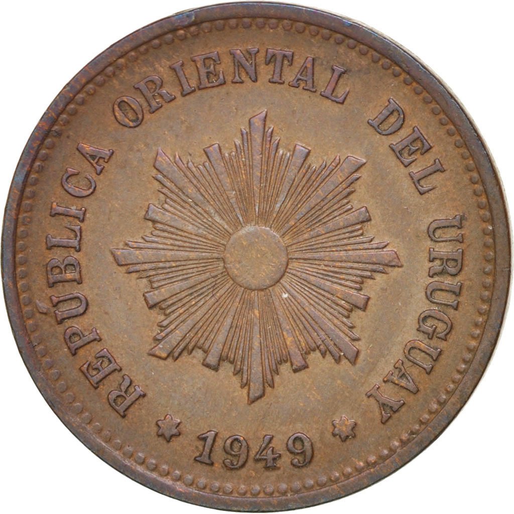 Uruguay, 5 Centesimos, 1949, Santiago, KM:21a, AU(50-53), Copper