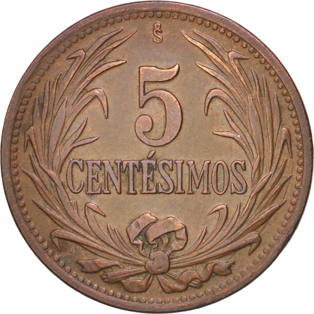 Uruguay, 5 Centesimos, 1949, Santiago, KM:21a, AU(50-53), Copper