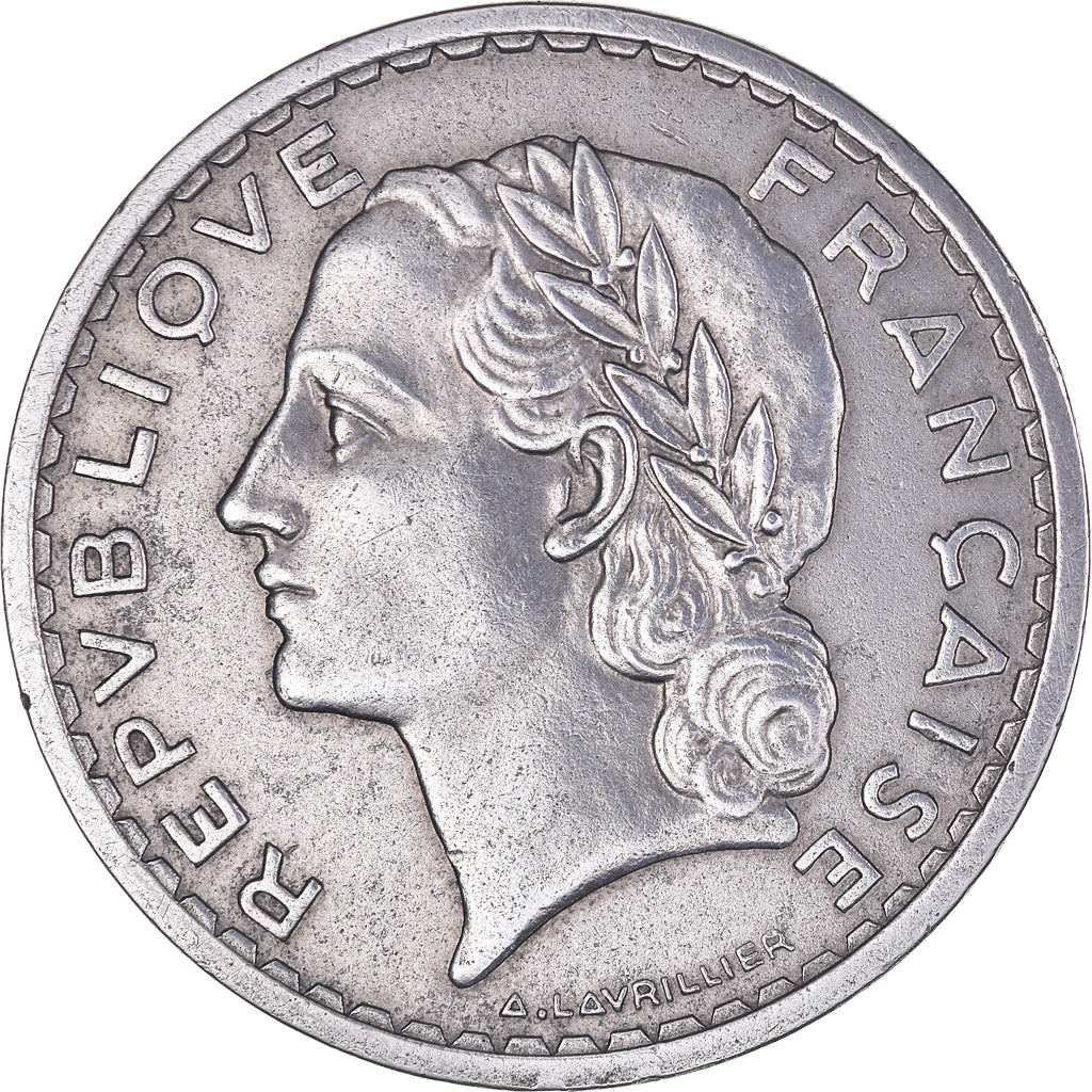 Moneta, Francja, Lavrillier, 5 Francs, 1952, Paris, EF(40-45), Aluminium
