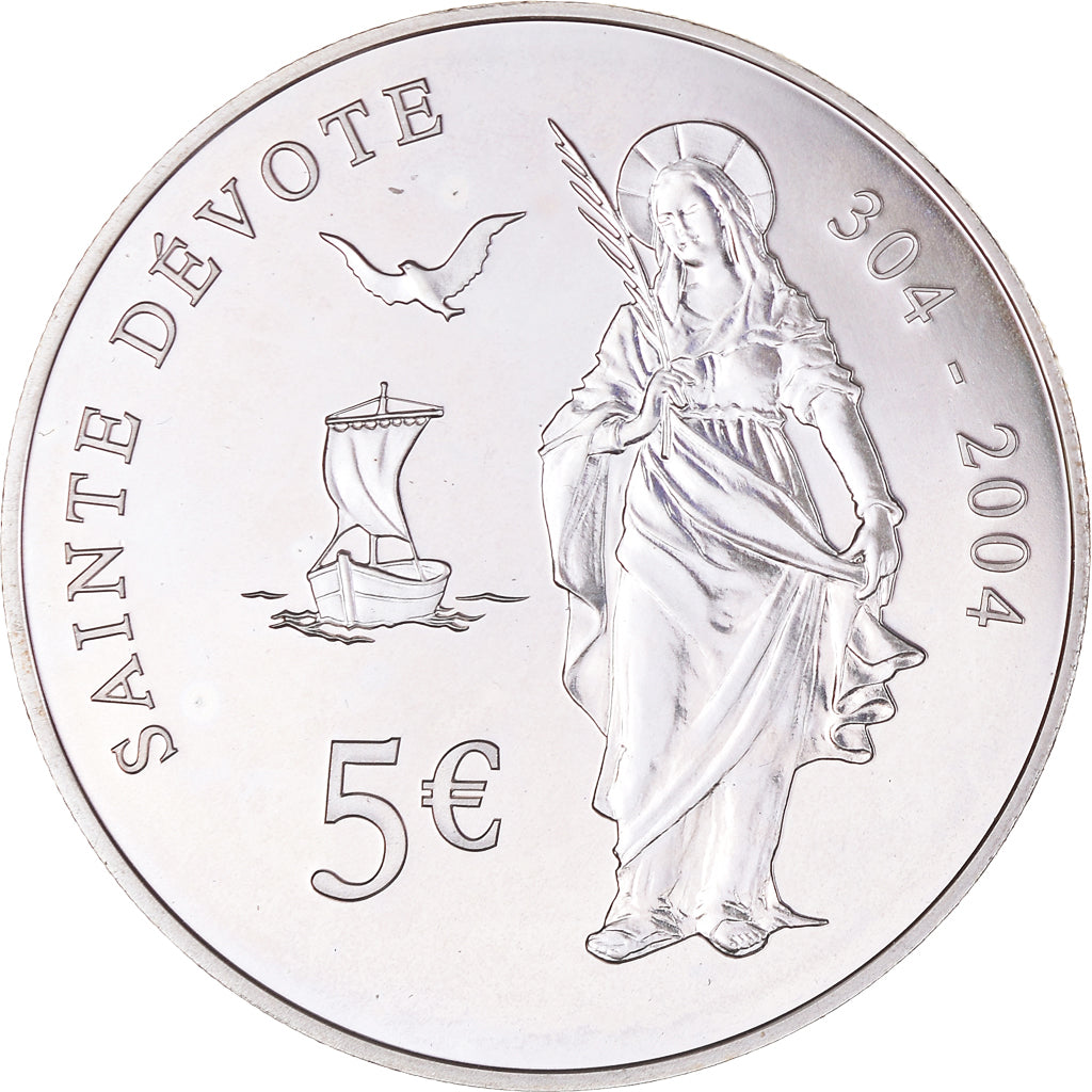 Monaco, 5 Euro, Rainier III - Sainte Dévote, 2004, Paris, BE, MS(65-70)