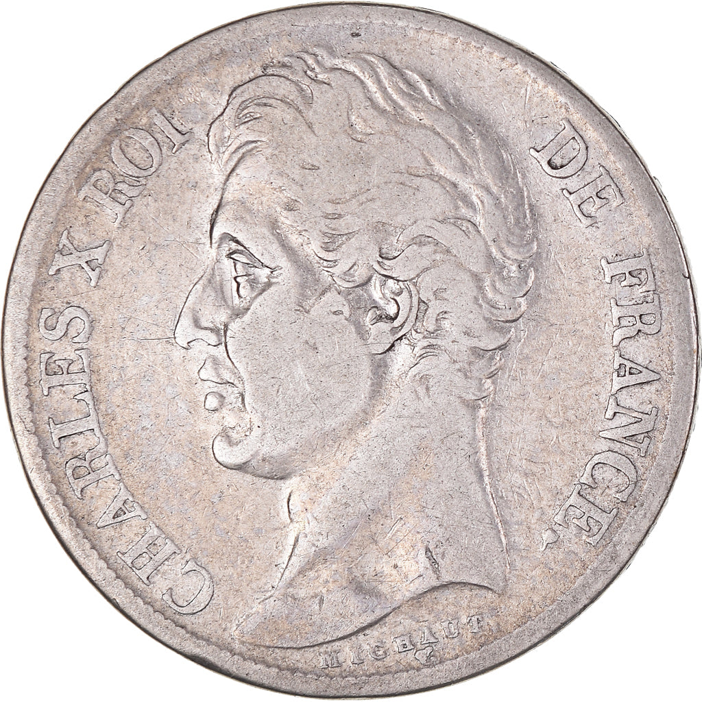Moneda, Francia, Charles X, 2 Francs, 1827, Rouen, BC+, Plata, KM:725.2