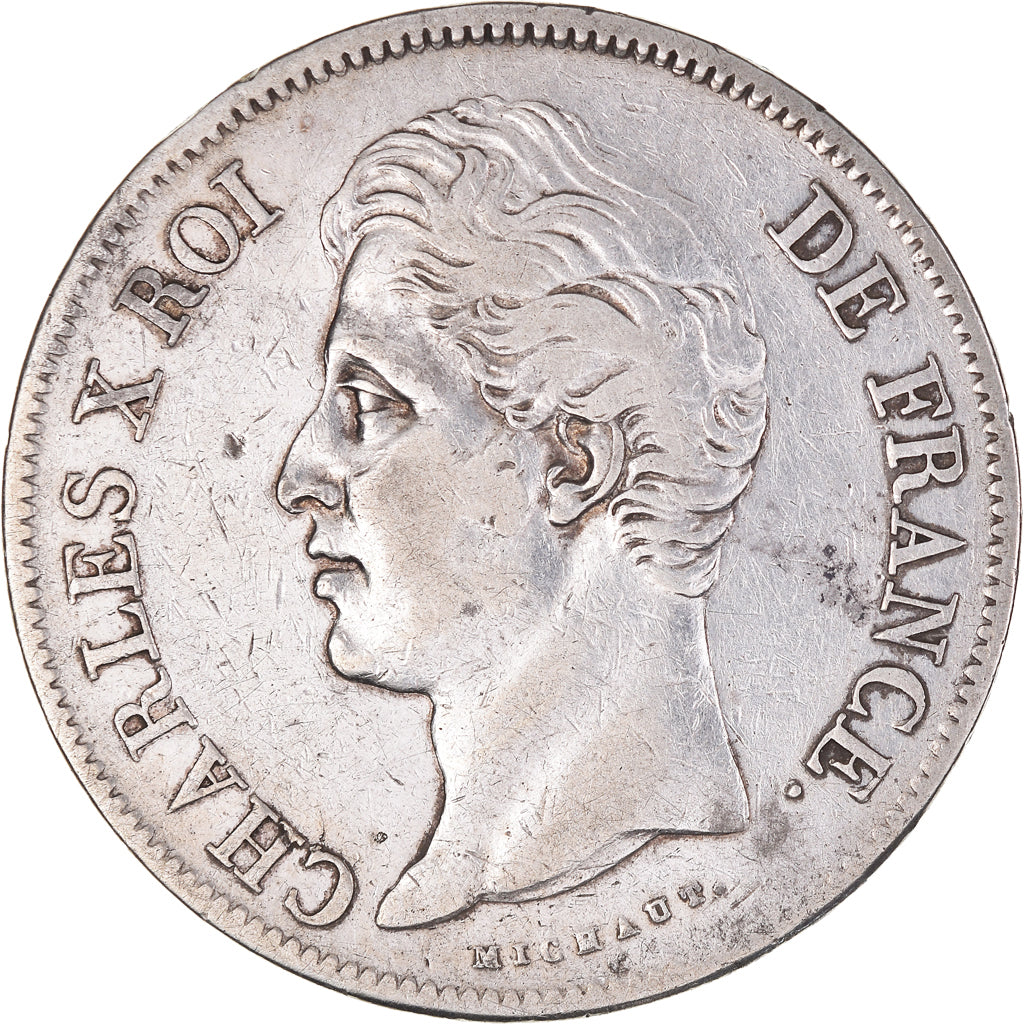 Coin, France, Charles X, 5 Francs, 1827, Marseille, VF(30-35), Silver