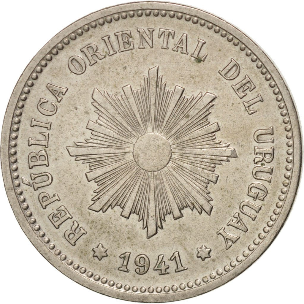 Uruguay, 5 Centesimos, 1941, Santiago, KM:21, AU(55-58), Copper-nickel