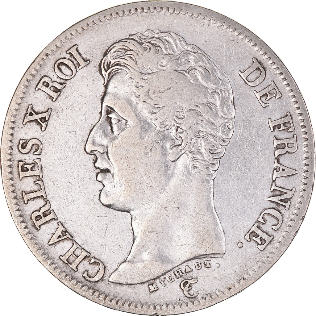 Moeda, França, Charles X, 5 Francs, 1826, Perpignan, VF(30-35), Prata