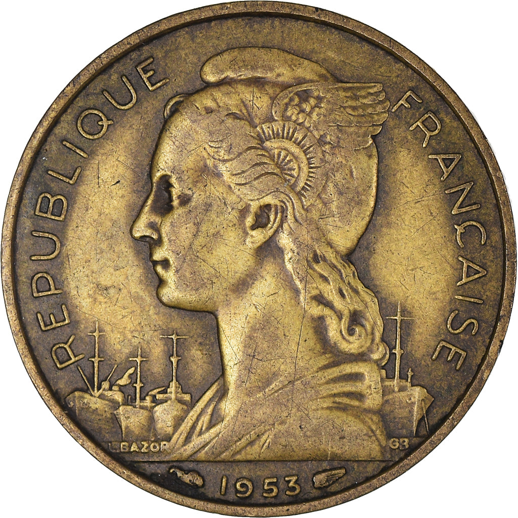 Monnaie, Madagascar, 20 Francs, 1953, Paris, TB+, Bronze-Aluminium, KM:7