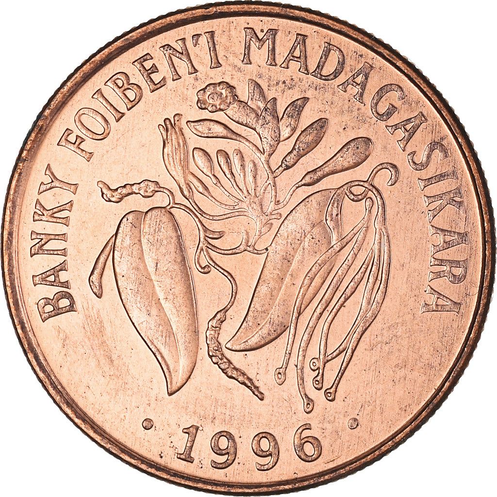 Monnaie, Madagascar, 10 Francs, 2 Ariary, 1996, SUP, Cuivre plaqué acier, KM:22