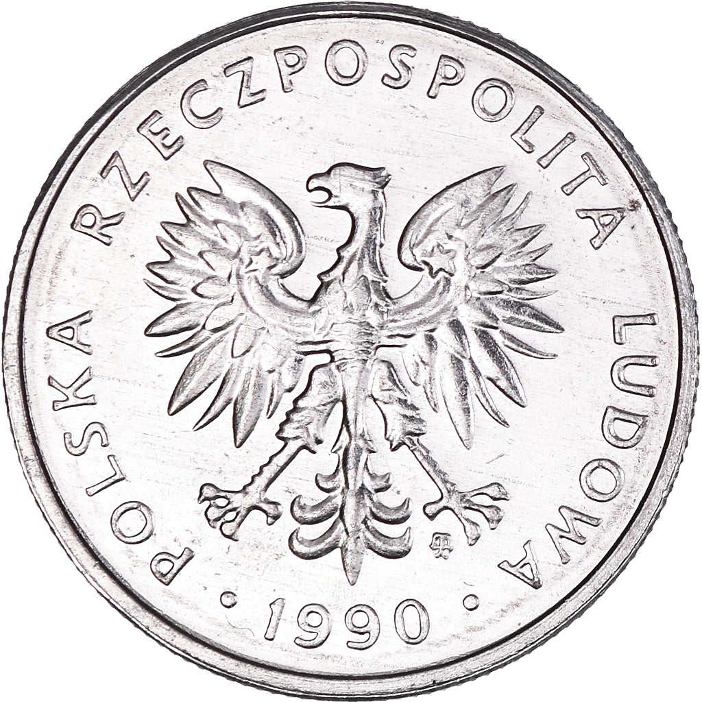 Coin, Poland, 5 Zlotych, 1990, Warsaw, AU(50-53), Aluminum, KM:81.3