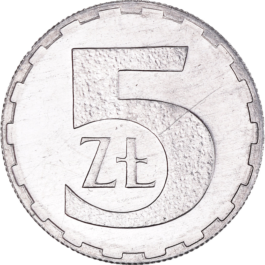 Coin, Poland, 5 Zlotych, 1990, Warsaw, AU(50-53), Aluminum, KM:81.3