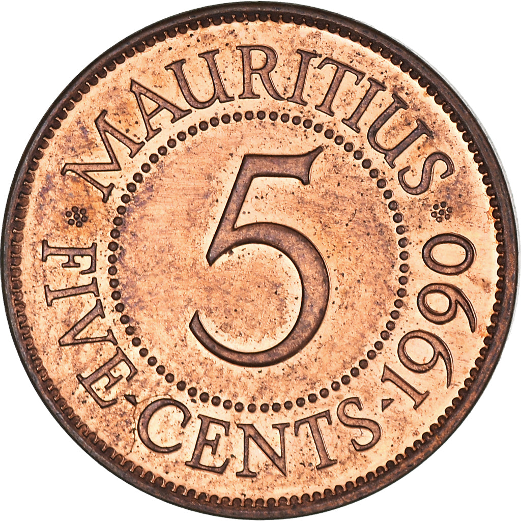 Monnaie, Maurice, 5 Cents, 1990, SUP, Cuivre plaqué acier, KM:52