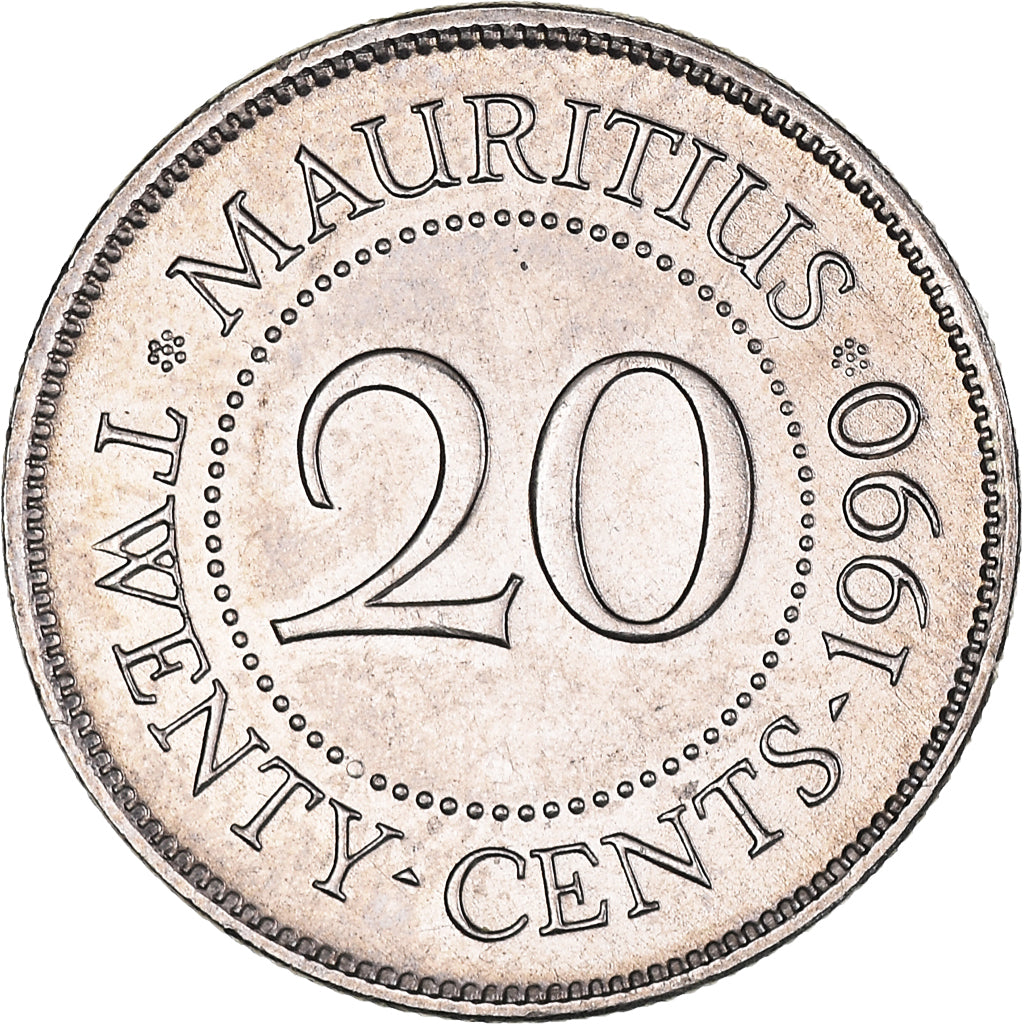 Monnaie, Maurice, 20 Cents, 1990, TTB+, Nickel plaqué acier, KM:53