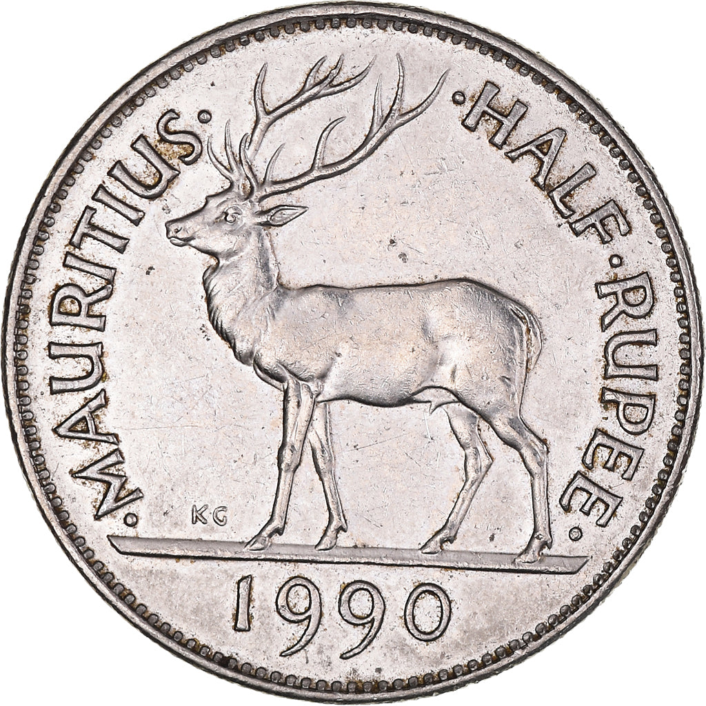 Monnaie, Maurice, 1/2 Rupee, 1990, TB+, Nickel plaqué acier, KM:54