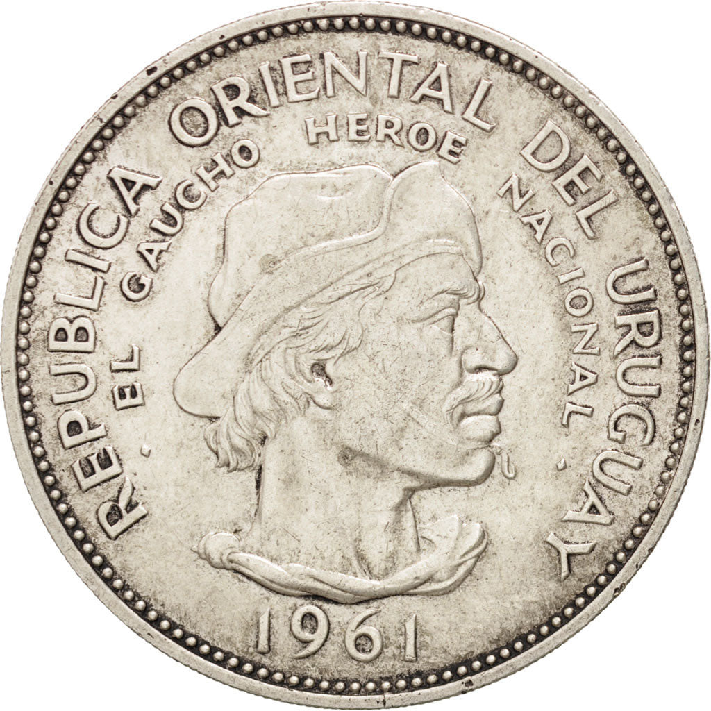 Uruguay, 10 Pesos, 1961, KM:43, AU(50-53), Silver