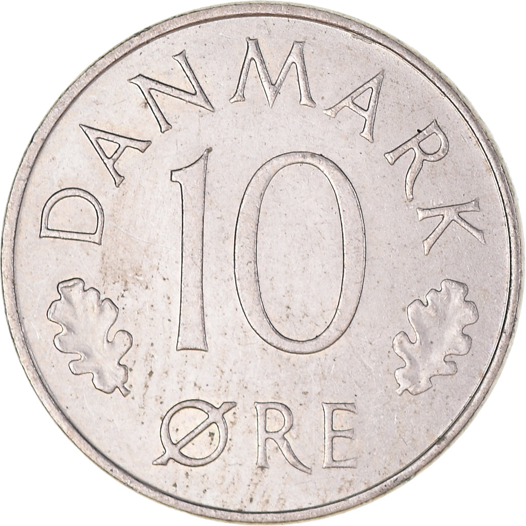 Münze, Dänemark, Margrethe II, 10 Öre, 1977, Copenhagen, SS+, Kupfer-Nickel