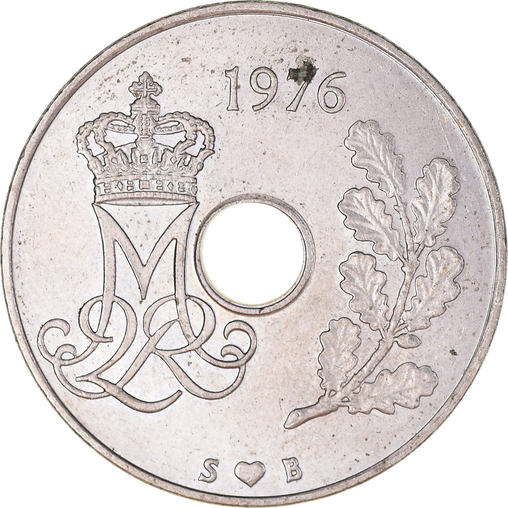 Moneta, Danimarca, Margrethe II, 25 Öre, 1976, Copenhagen, MB+, Rame-nichel
