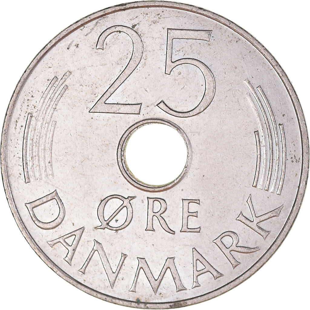 Moneta, Danimarca, Margrethe II, 25 Öre, 1976, Copenhagen, MB+, Rame-nichel