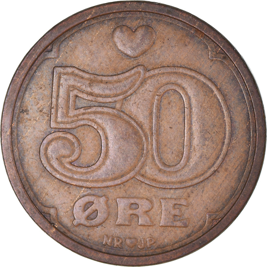 Moeda, Dinamarca, Margrethe II, 50 Öre, 1989, Copenhagen, AU(50-53), Bronze