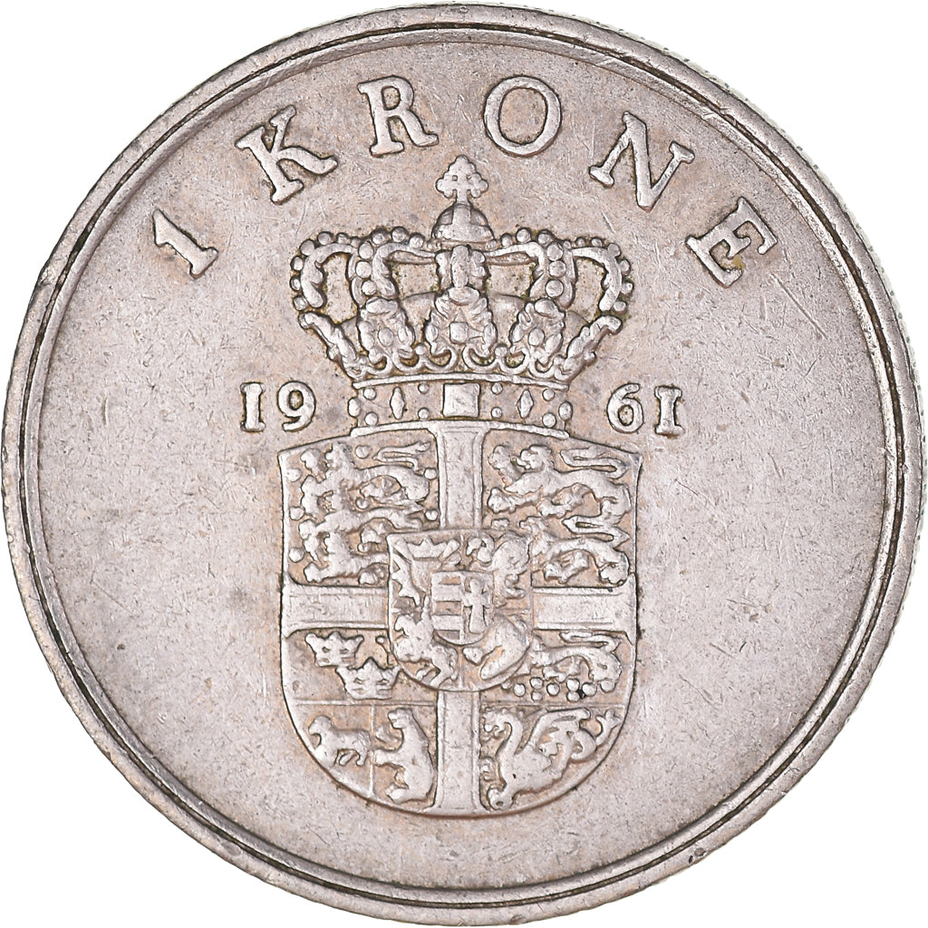 Moneta, Dania, Frederik IX, Krone, 1961, Copenhagen, AU(50-53), Miedź-Nikiel